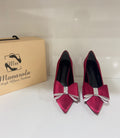 Occasion Burgundy - Fuchsia (Satin shimmer; Medium satin heel with front bow)