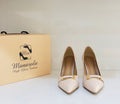 Habsa Full - Light Beige (Rocan Glossy; Shiny medium heel with front gold strap)