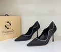 Occasion Black (Suede velvet; Medium heel with silver frame)