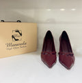 Zara Burgundy - Light Pink (Matte leather + glossy leather; Shiny medium heel with front gold strap)
